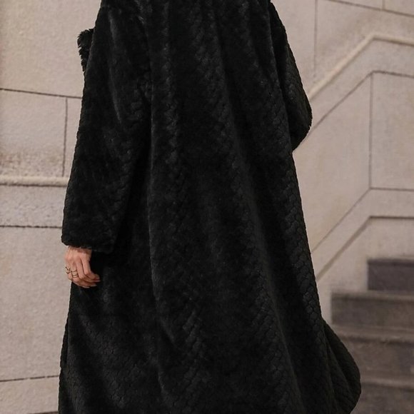 Black Faux fur teddy double breasted Coat Jacket - Picture 10 of 12